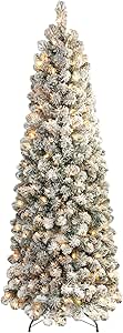 SHareconn 7.5ft Prelit Snow Flocked Artificial Hinged Slim Pencil Christmas Tree with Warm White Lights, Flocked Pencil Spruce Tree, Good Decoration Choice for Christmas Holiday, 7.5 FT, Flocked Green image 8