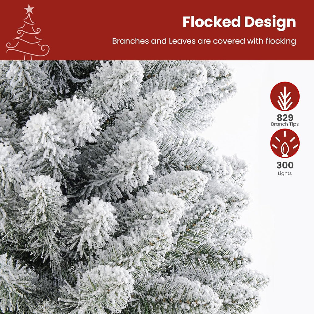 SHareconn 7.5ft Prelit Snow Flocked Artificial Hinged Slim Pencil Christmas Tree with Warm White Lights, Flocked Pencil Spruce Tree, Good Decoration Choice for Christmas Holiday, 7.5 FT, Flocked Green image 5
