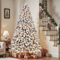 SHareconn 7.5ft Prelit Snow Flocked Spruce Artificial Christmas Tree with 350 Incandescent Warm White Lights, Foldable Stand, Snow Flocked Full Prelighted Xmas Tree W/1170 Branch Tips, 7.5 FT, White image 2