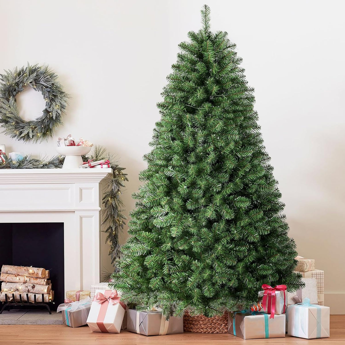 SHareconn 7.5ft Prelit Premium Artificial Classic Spruce Christmas Tree with Pre-lit 350 Warm White Lights, 1170 Branch Tips and Foldable Stand, Perfect Choice for Xmas Decoration, 7.5 Ft, Green image 7