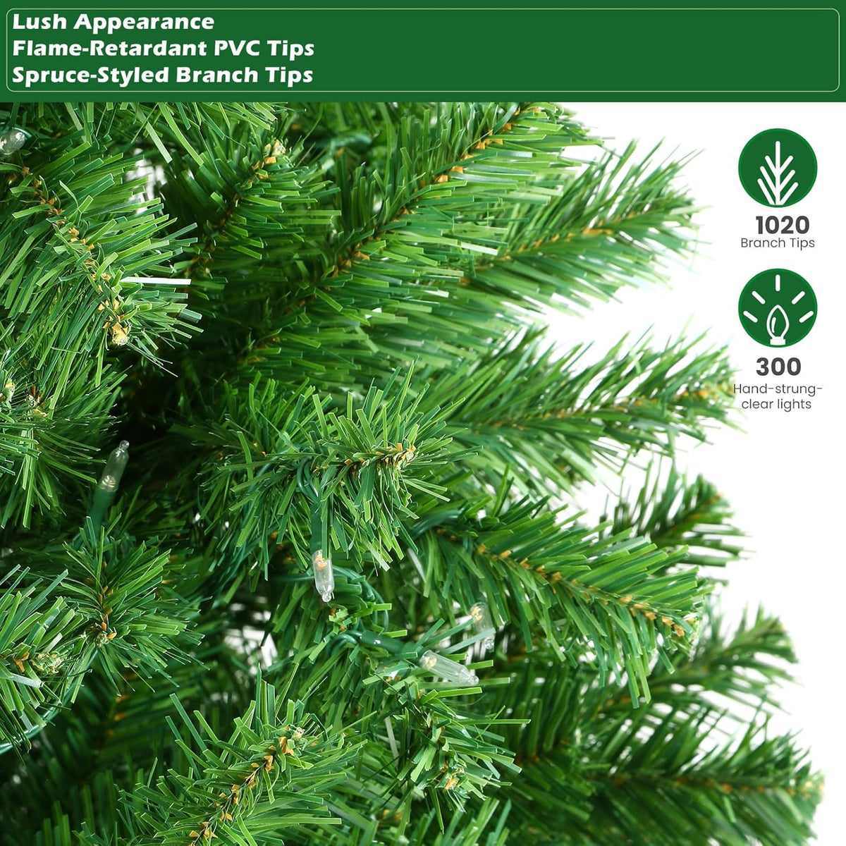 SHareconn 7ft Prelit Premium Artificial Classic Spruce Christmas Tree, 300 Warm White & Color LED Changing Lights, 1020 Branch Tips, Perfect Choice for Xmas Decoration,7 FT image 3