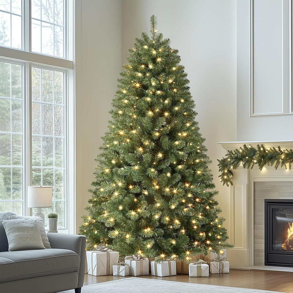SHareconn 7.5ft Prelit Premium Artificial Classic Spruce Christmas Tree with Pre-lit 350 Warm White Lights, 1170 Branch Tips and Foldable Stand, Perfect Choice for Xmas Decoration, 7.5 Ft, Green image 6