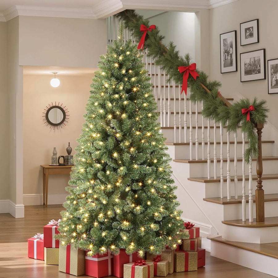 ShopNEW 7 ft Pre-Lit Classic Spruce Christmas Tree - Color-Changing Lights, Green