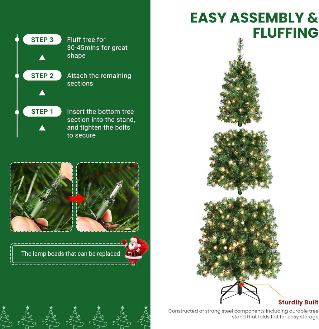 SHareconn 6ft Prelit Artificial Hinged Slim Pencil Christmas Tree with Warm White Lights, Full Branch Tips, Good Choice Decoration for Xmas Holiday, 6 FT, Green image 4