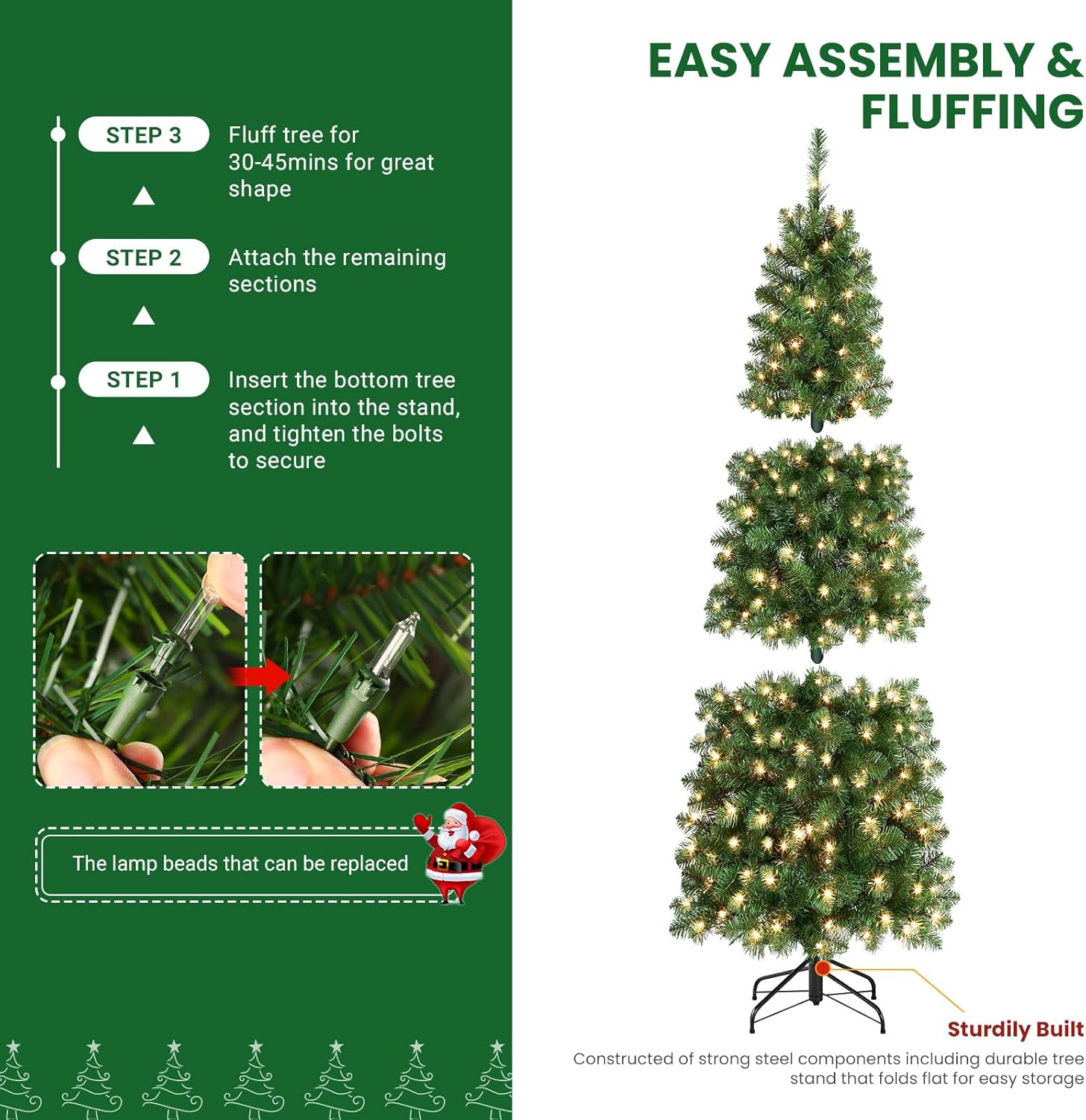 SHareconn 6ft Prelit Artificial Hinged Slim Pencil Christmas Tree with Warm White Lights, Full Branch Tips, Good Choice Decoration for Xmas Holiday, 6 FT, Green image 4