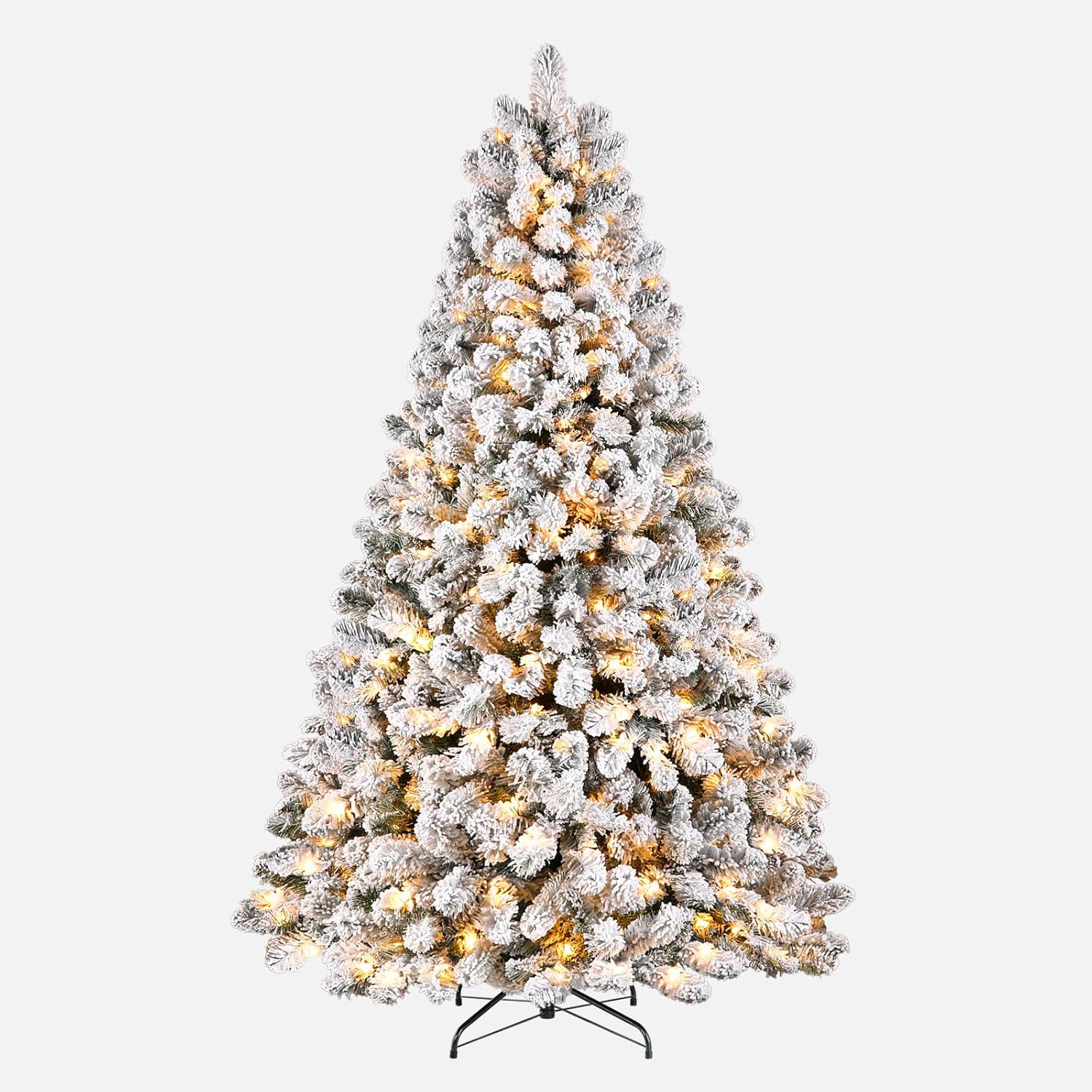SHareconn 7.5ft Prelit Snow Flocked Spruce Artificial Christmas Tree with 350 Incandescent Warm White Lights, Foldable Stand, Snow Flocked Full Prelighted Xmas Tree W/1170 Branch Tips, 7.5 FT, White image 7