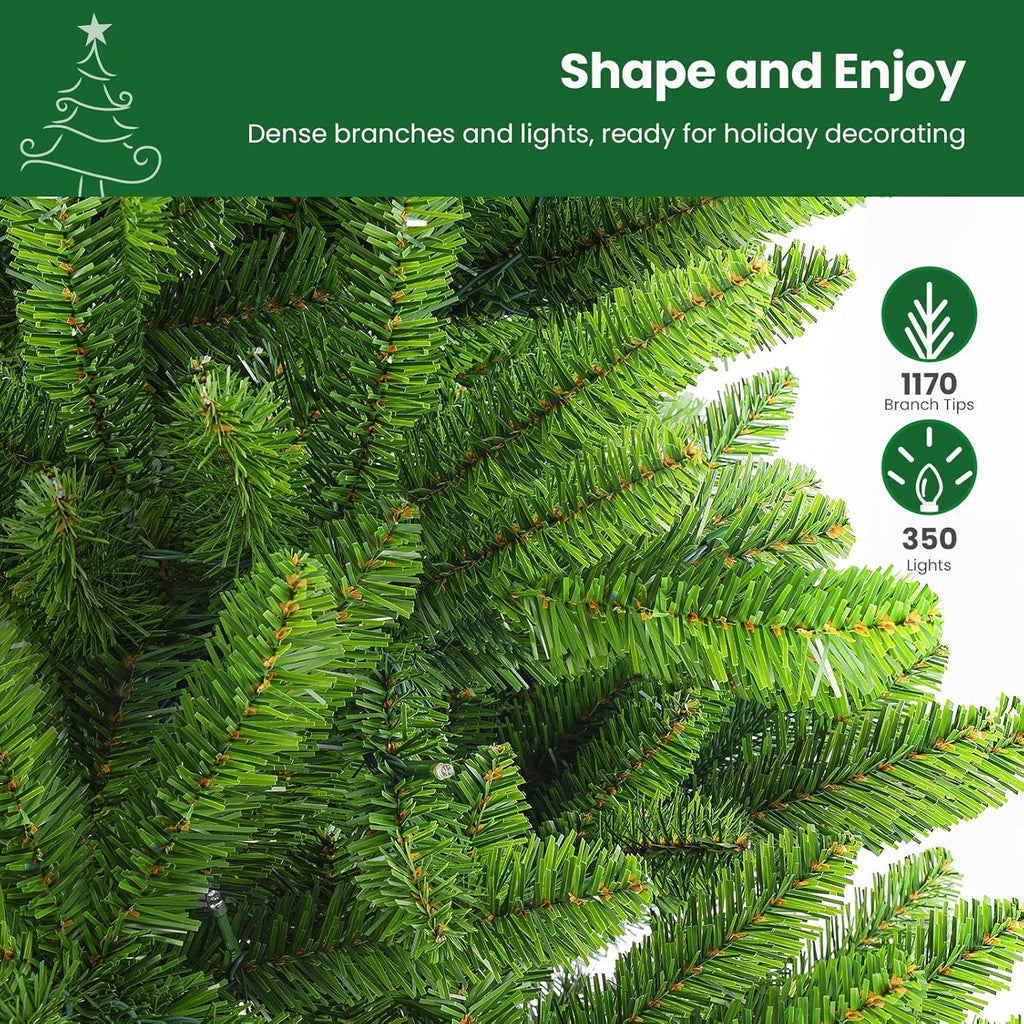 SHareconn 7.5ft Prelit Premium Artificial Classic Spruce Christmas Tree with Pre-lit 350 Warm White Lights, 1170 Branch Tips and Foldable Stand, Perfect Choice for Xmas Decoration, 7.5 Ft, Green image 3